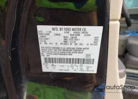 2010 Ford Escape Xlt from USA, damaged, VIN 1FMCU9D74AKB31365